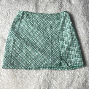 Urban Outfitters Teal and White Plaid Lined Mini Skirt